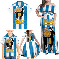 Personalized Argentina 10 Goat Family Matching Off Shoulder Maxi Dress and Hawaiian Shirt Greatest Of All Time Sporty Style