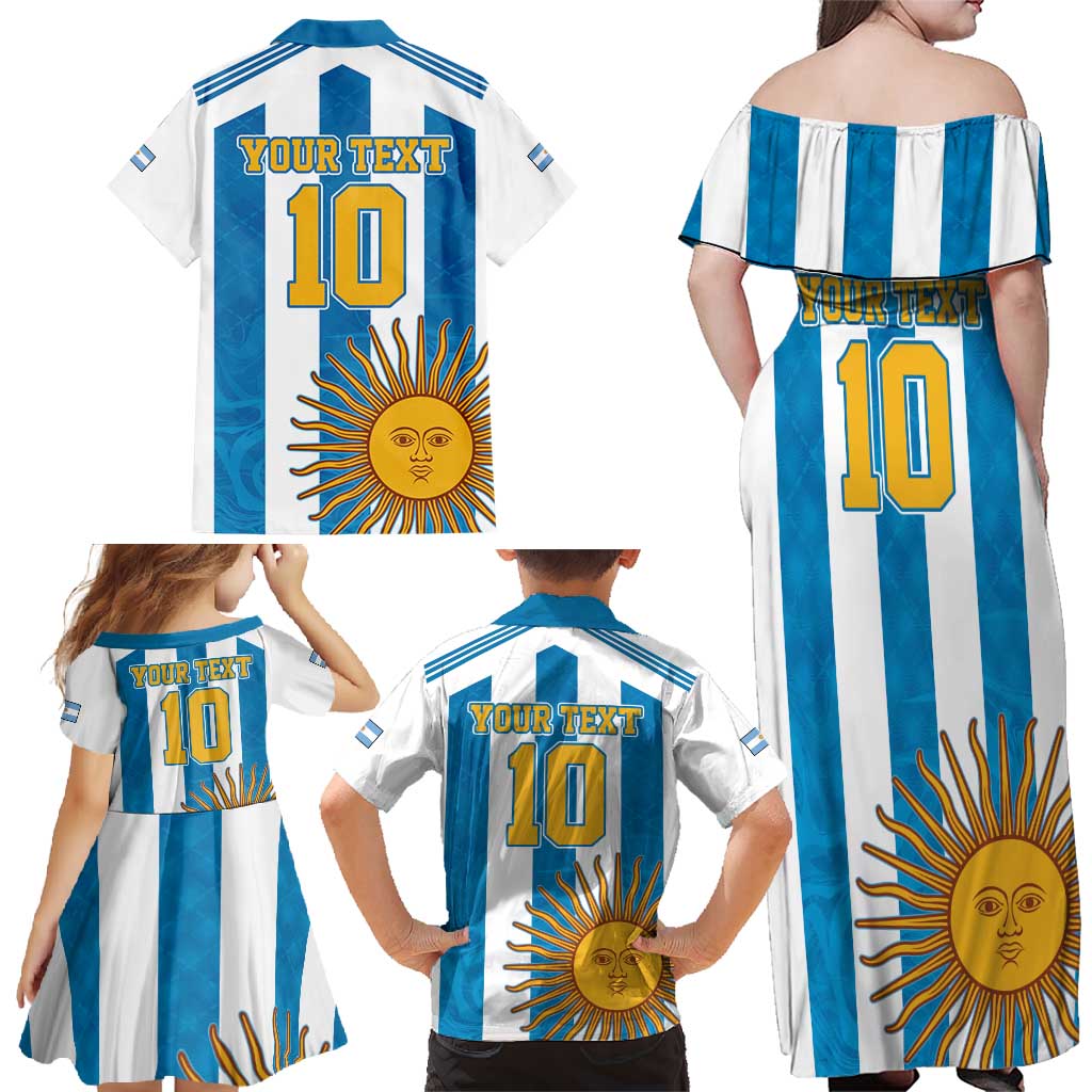 Personalized Argentina 10 Goat Family Matching Off Shoulder Maxi Dress and Hawaiian Shirt Greatest Of All Time Sporty Style