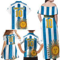 Personalized Argentina 10 Goat Family Matching Off Shoulder Maxi Dress and Hawaiian Shirt Greatest Of All Time Sporty Style