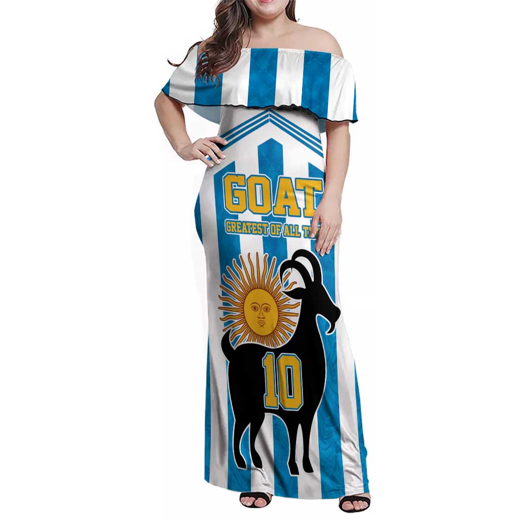 Personalized Argentina 10 Goat Family Matching Off Shoulder Maxi Dress and Hawaiian Shirt Greatest Of All Time Sporty Style