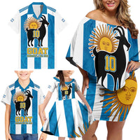 Personalized Argentina 10 Goat Family Matching Off Shoulder Short Dress and Hawaiian Shirt Greatest Of All Time Sporty Style