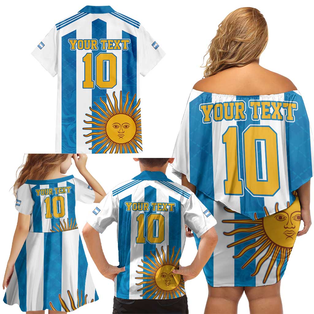 Personalized Argentina 10 Goat Family Matching Off Shoulder Short Dress and Hawaiian Shirt Greatest Of All Time Sporty Style