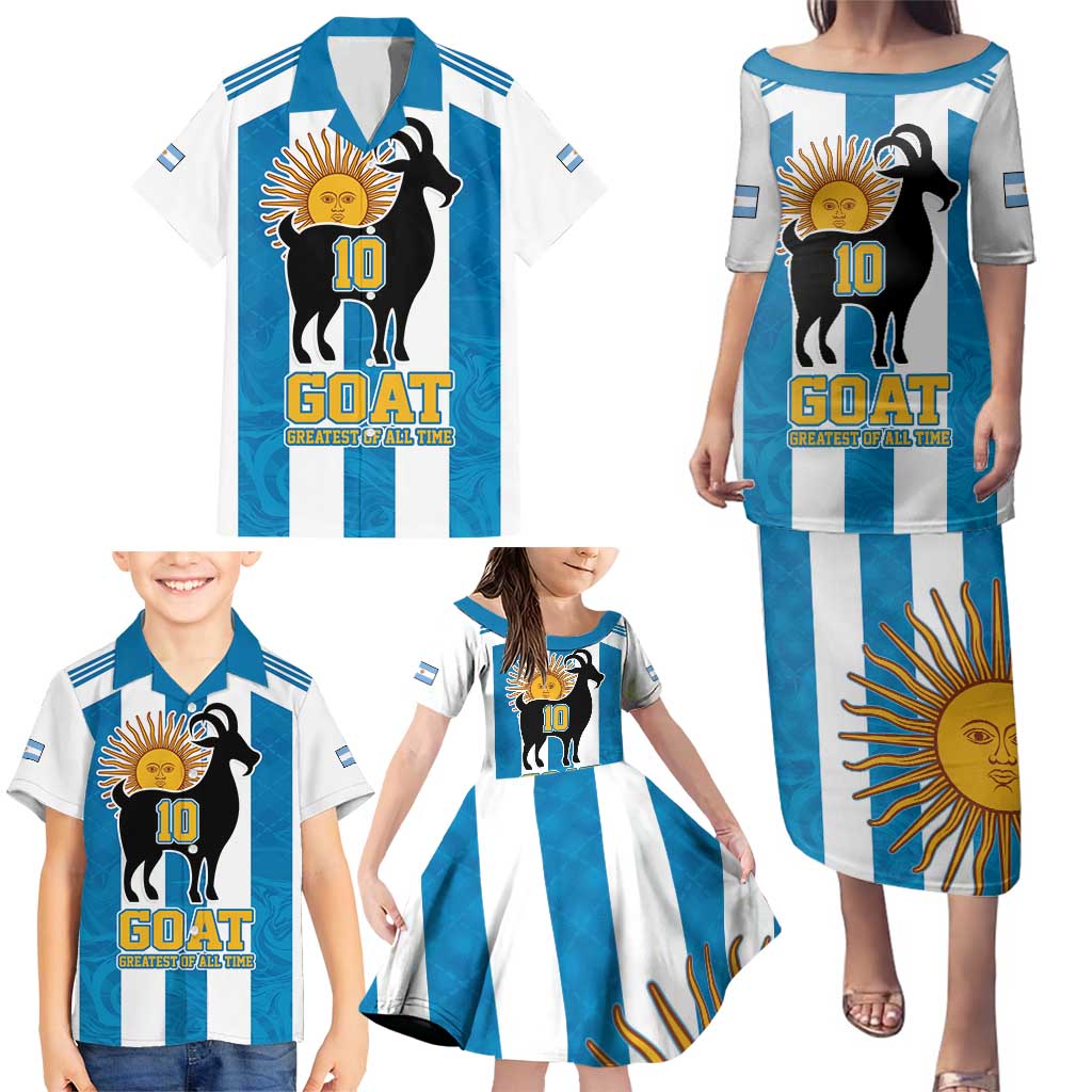 Personalized Argentina 10 Goat Family Matching Puletasi and Hawaiian Shirt Greatest Of All Time Sporty Style