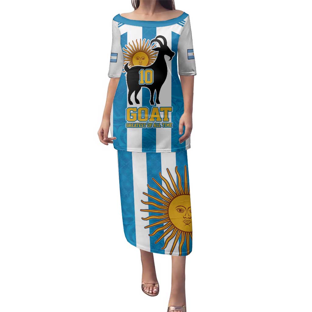 Personalized Argentina 10 Goat Family Matching Puletasi and Hawaiian Shirt Greatest Of All Time Sporty Style