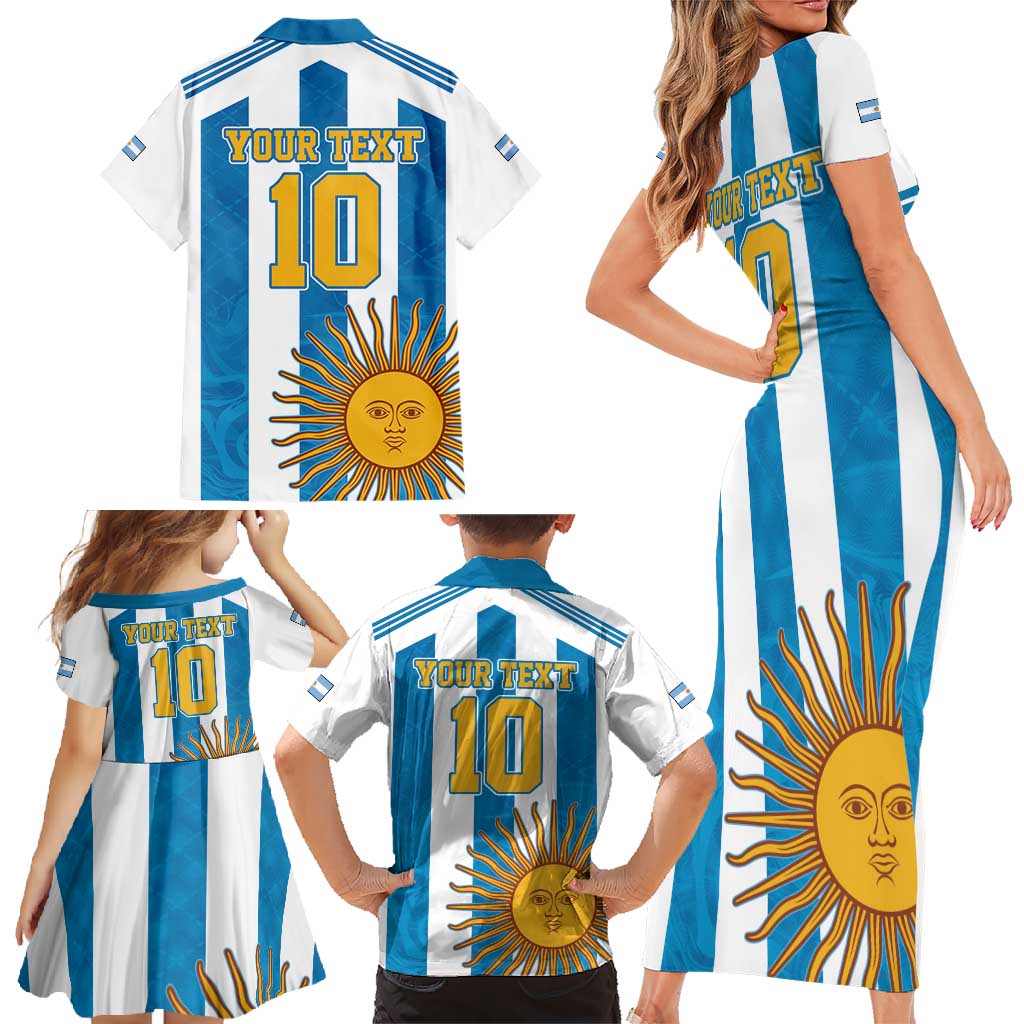 Personalized Argentina 10 Goat Family Matching Short Sleeve Bodycon Dress and Hawaiian Shirt Greatest Of All Time Sporty Style