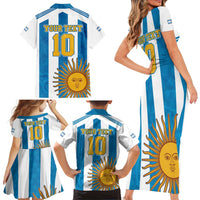 Personalized Argentina 10 Goat Family Matching Short Sleeve Bodycon Dress and Hawaiian Shirt Greatest Of All Time Sporty Style