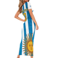 Personalized Argentina 10 Goat Family Matching Short Sleeve Bodycon Dress and Hawaiian Shirt Greatest Of All Time Sporty Style