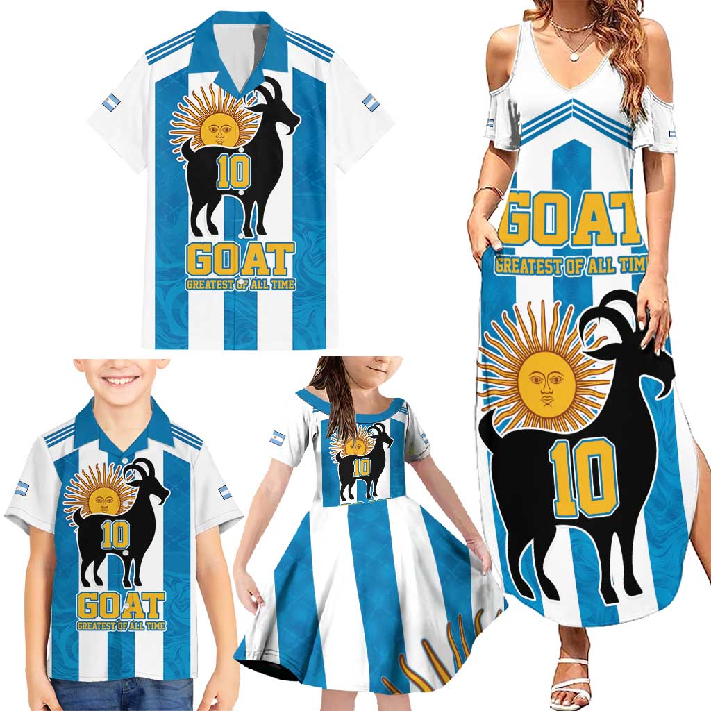 Personalized Argentina 10 Goat Family Matching Summer Maxi Dress and Hawaiian Shirt Greatest Of All Time Sporty Style
