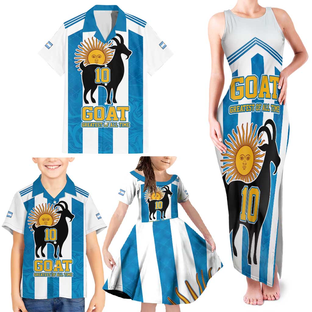 Personalized Argentina 10 Goat Family Matching Tank Maxi Dress and Hawaiian Shirt Greatest Of All Time Sporty Style