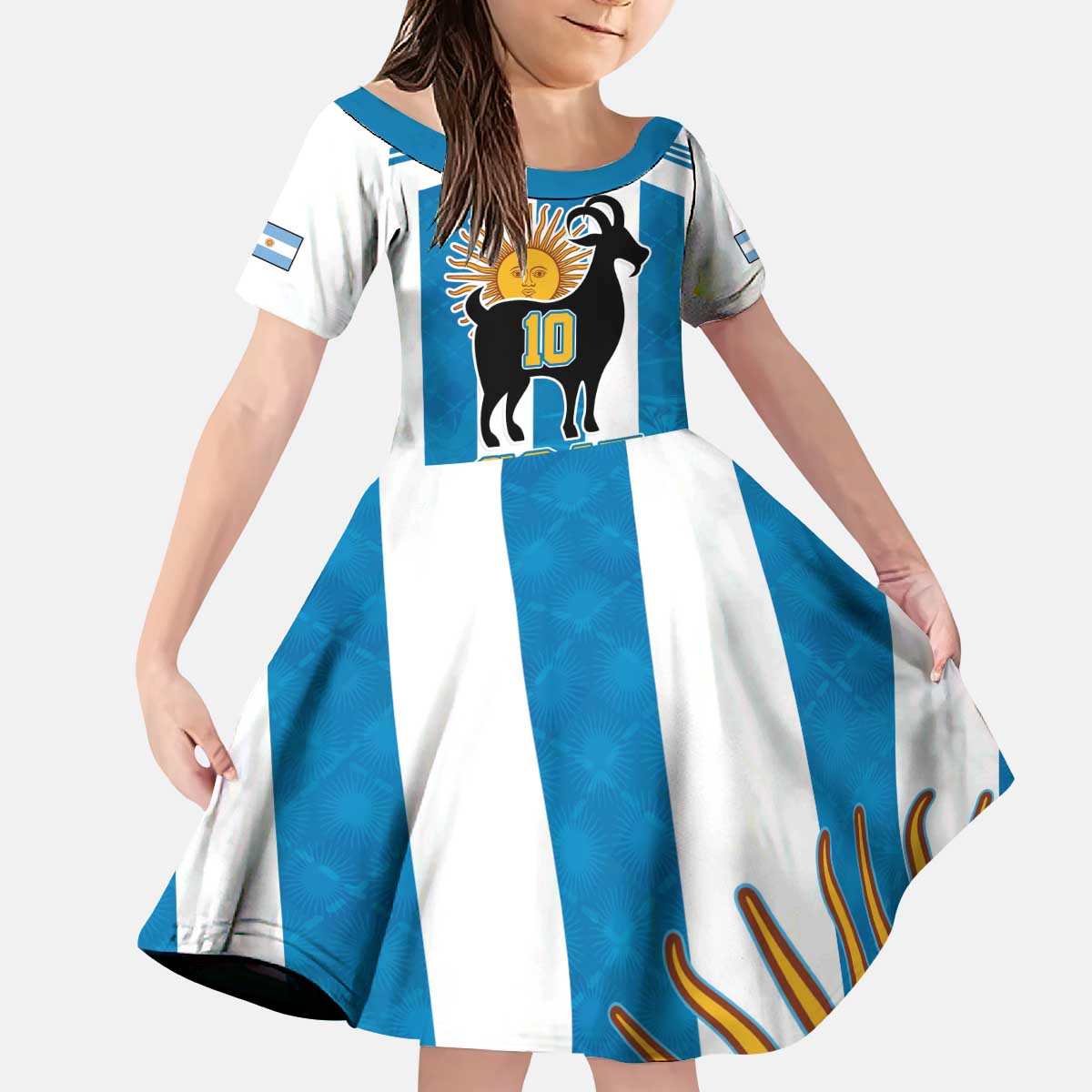 Personalized Argentina 10 Goat Kid Short Sleeve Dress Greatest Of All Time Sporty Style