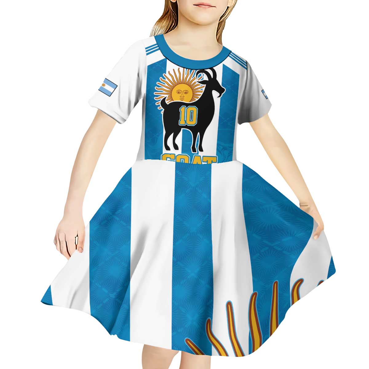 Personalized Argentina 10 Goat Kid Short Sleeve Dress Greatest Of All Time Sporty Style