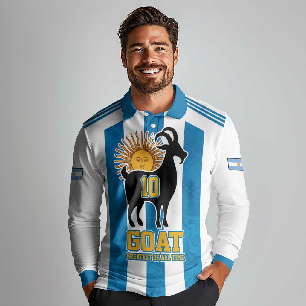 Personalized Argentina 10 Goat Long Sleeve Polo Shirt Greatest Of All Time Sporty Style