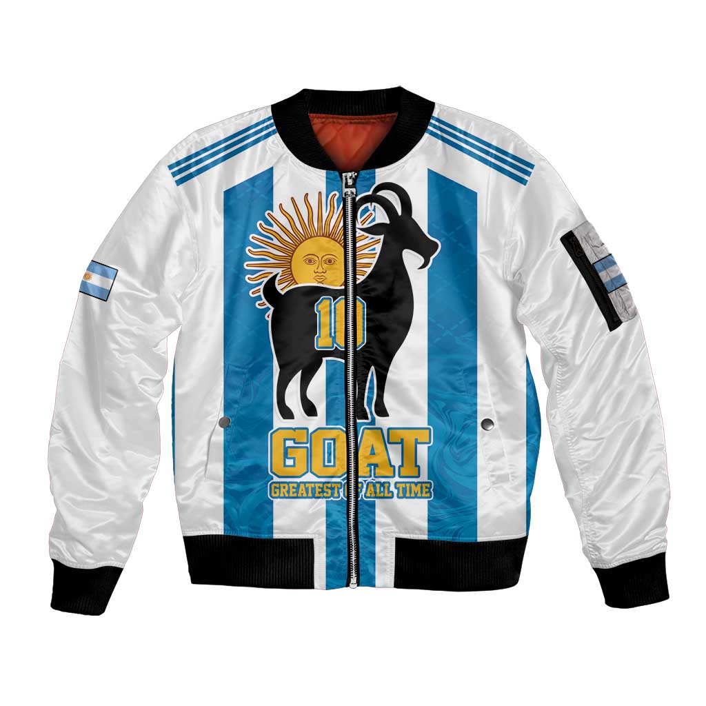 Personalized Argentina 10 Goat Sleeve Zip Bomber Jacket Greatest Of All Time Sporty Style