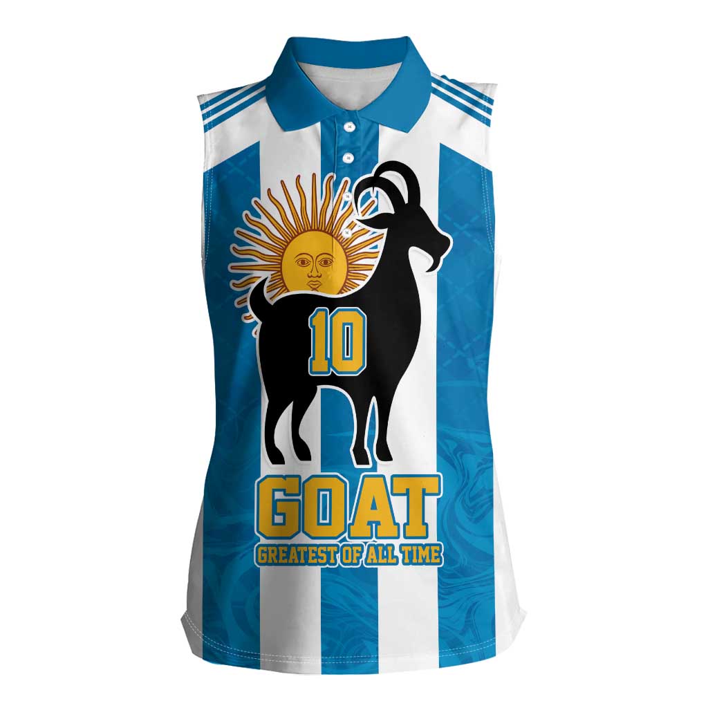 Personalized Argentina 10 Goat Women Sleeveless Polo Shirt Greatest Of All Time Sporty Style