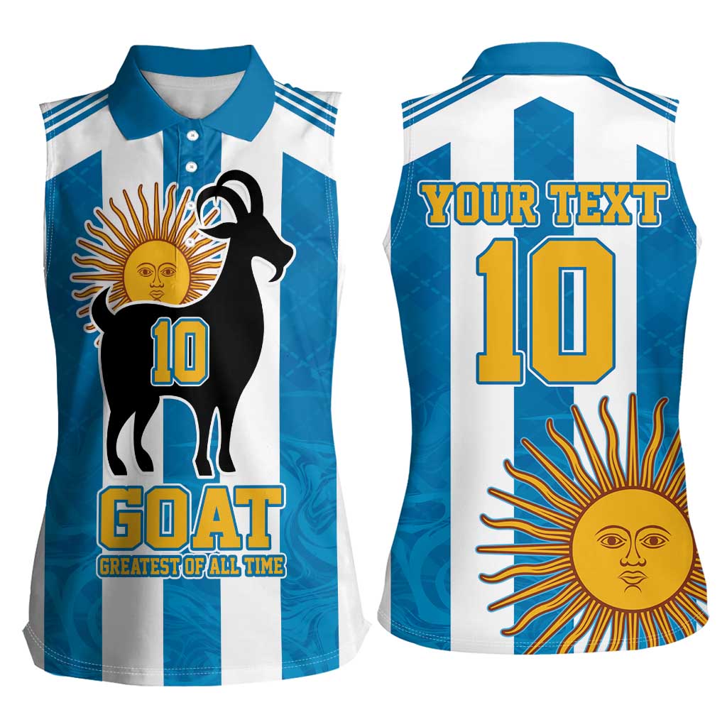 Personalized Argentina 10 Goat Women Sleeveless Polo Shirt Greatest Of All Time Sporty Style