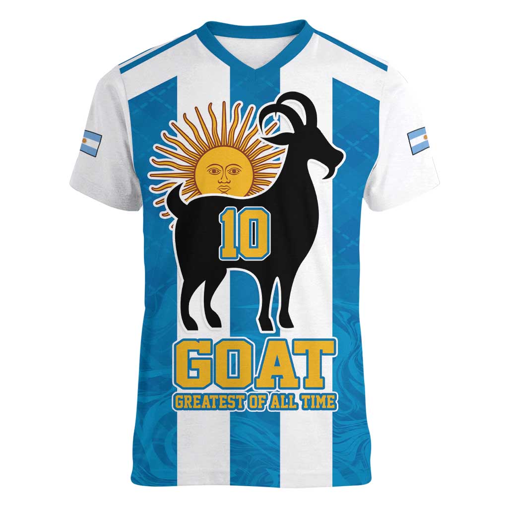 Personalized Argentina 10 Goat Women V-Neck T-Shirt Greatest Of All Time Sporty Style
