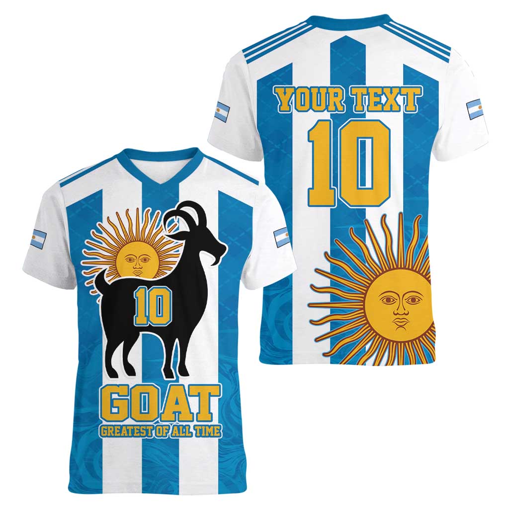 Personalized Argentina 10 Goat Women V-Neck T-Shirt Greatest Of All Time Sporty Style