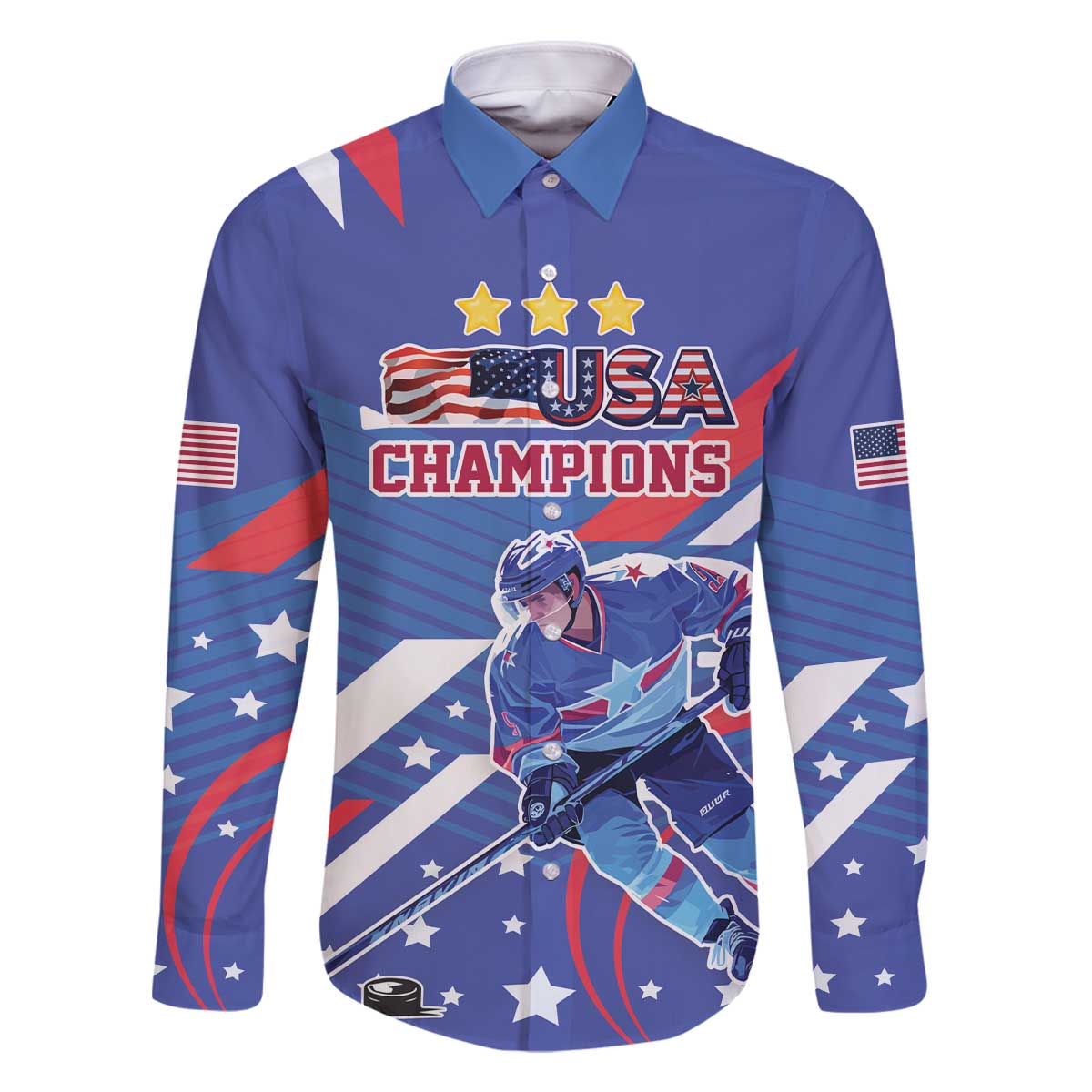 Custom United States Ice Hockey Family Matching Off The Shoulder Long Sleeve Dress and Hawaiian Shirt USA Go Champions Sporty Style