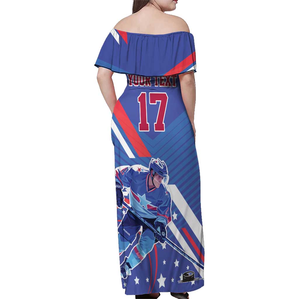 Custom United States Ice Hockey Family Matching Off Shoulder Maxi Dress and Hawaiian Shirt USA Go Champions Sporty Style