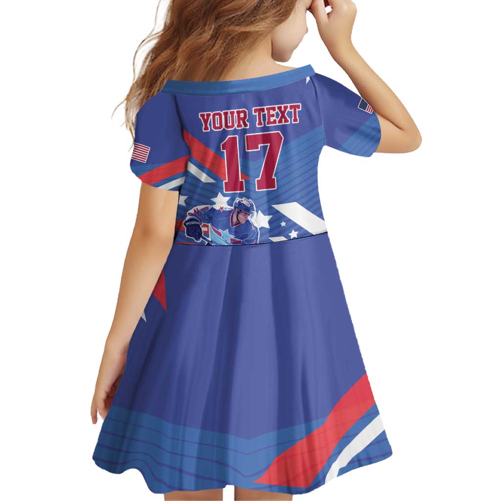 Custom United States Ice Hockey Family Matching Off Shoulder Short Dress and Hawaiian Shirt USA Go Champions Sporty Style