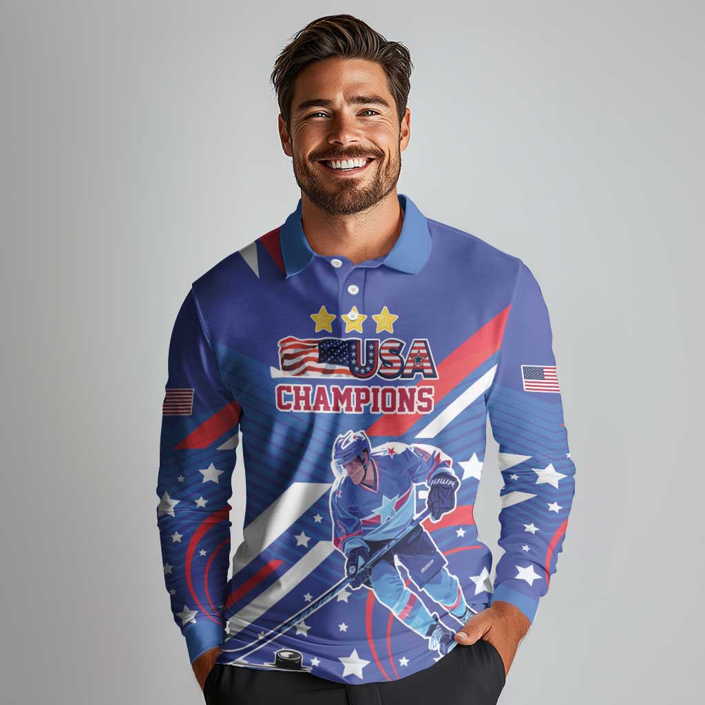 Custom United States Ice Hockey Long Sleeve Polo Shirt USA Go Champions Sporty Style