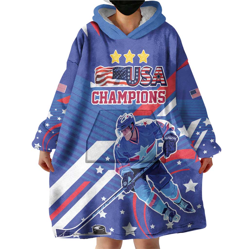 Custom United States Ice Hockey Wearable Blanket Hoodie USA Go Champions Sporty Style