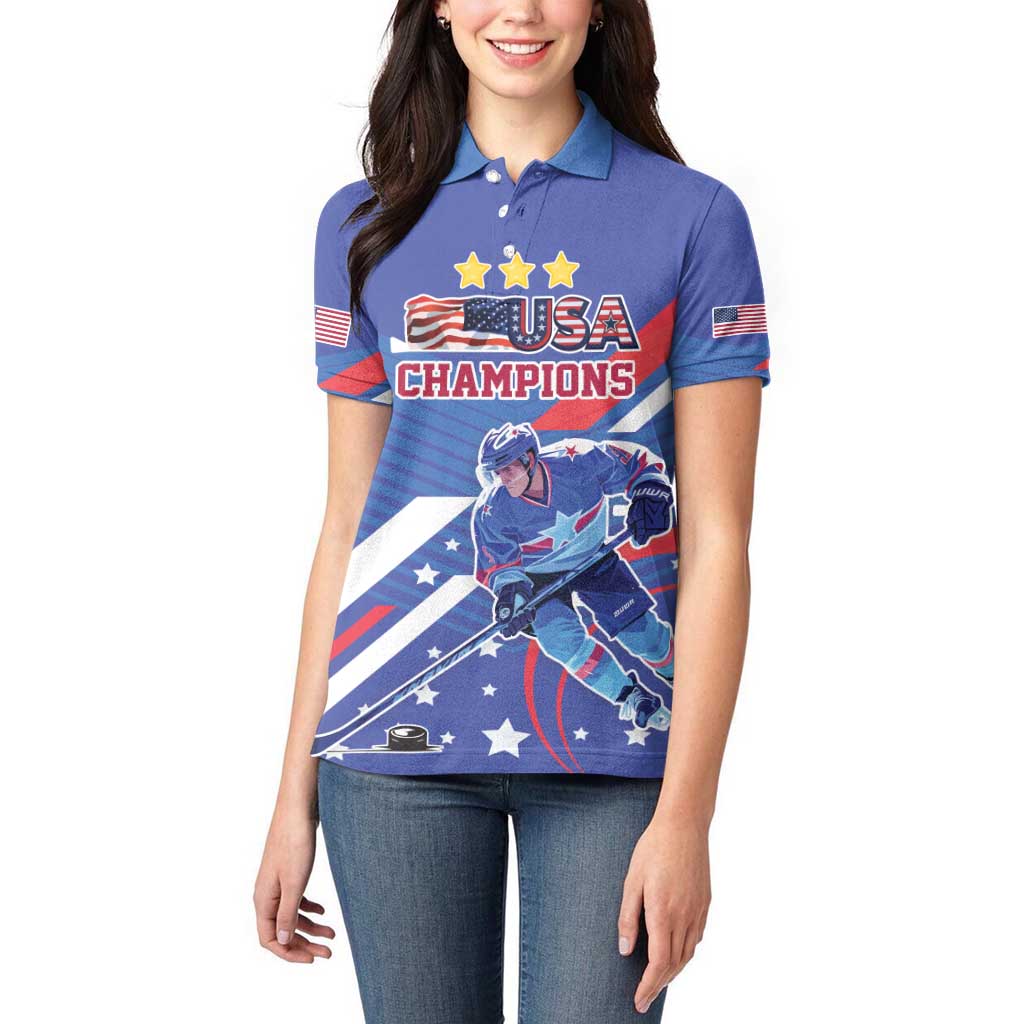 Custom United States Ice Hockey Women Polo Shirt USA Go Champions Sporty Style