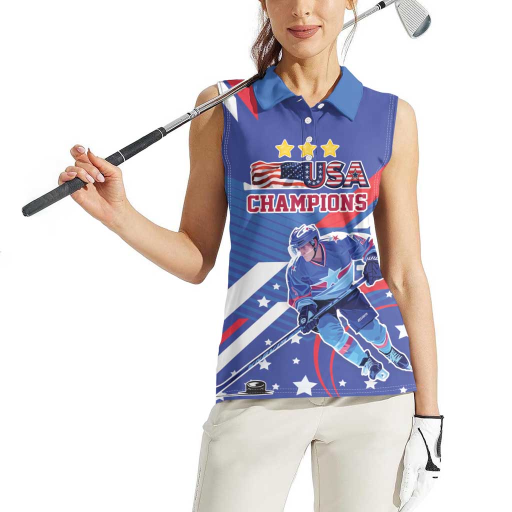 Custom United States Ice Hockey Women Sleeveless Polo Shirt USA Go Champions Sporty Style