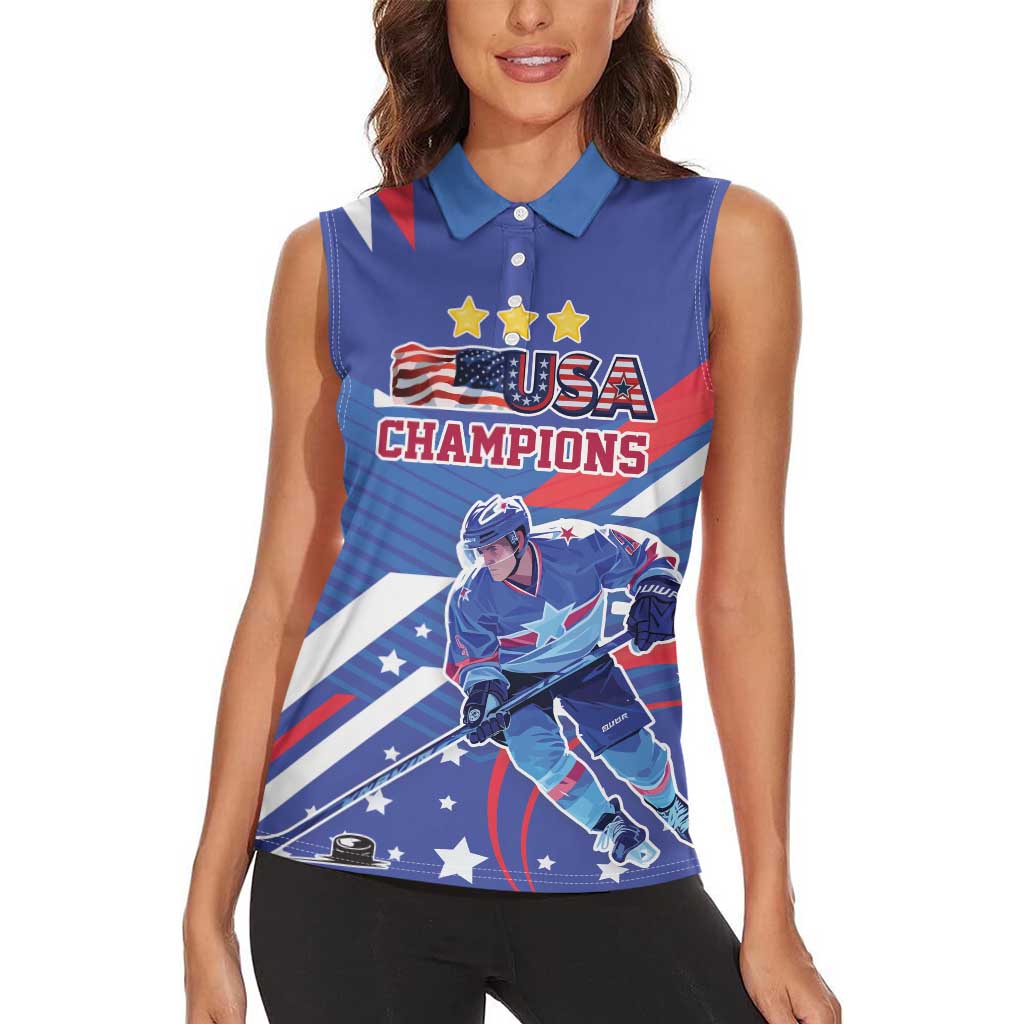 Custom United States Ice Hockey Women Sleeveless Polo Shirt USA Go Champions Sporty Style