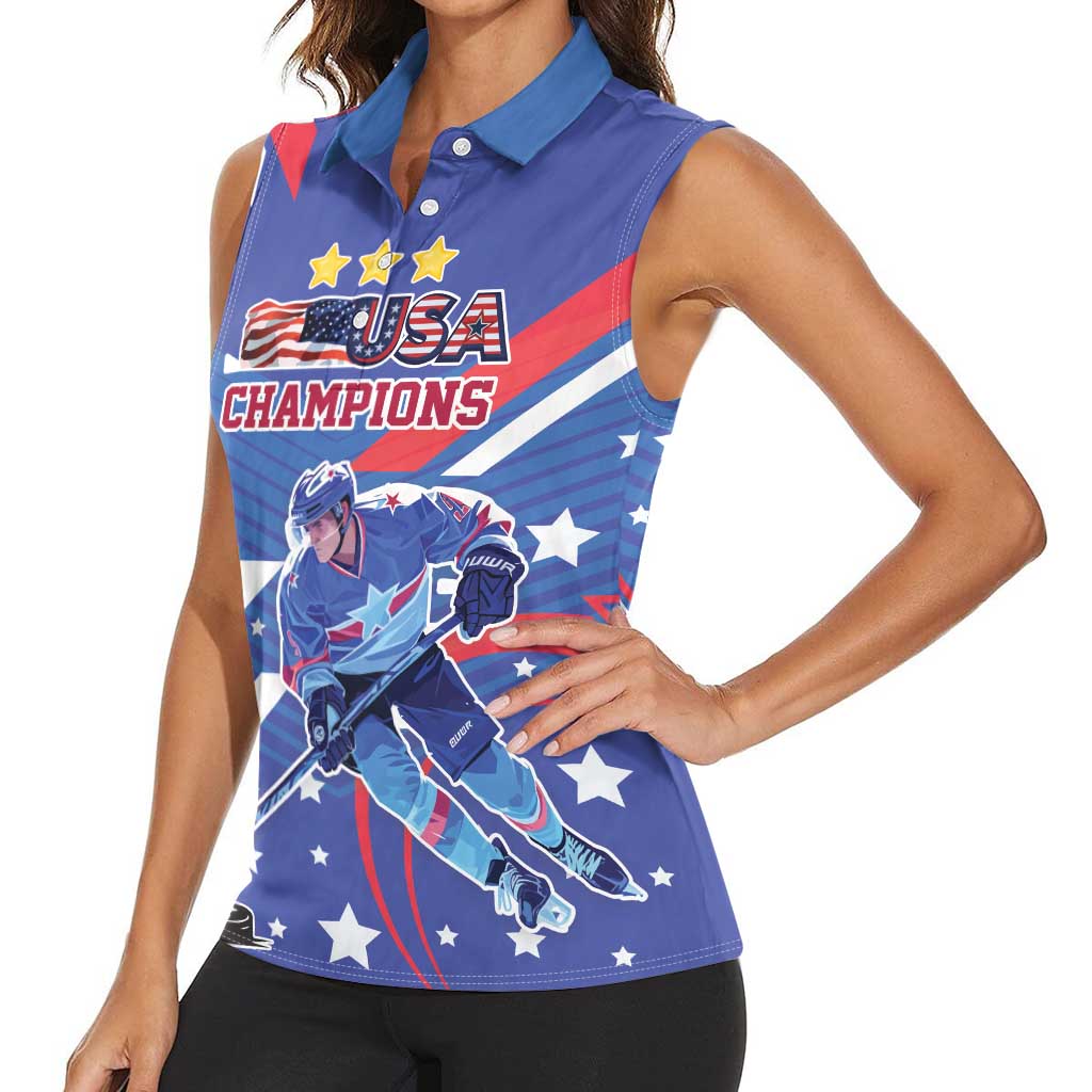 Custom United States Ice Hockey Women Sleeveless Polo Shirt USA Go Champions Sporty Style