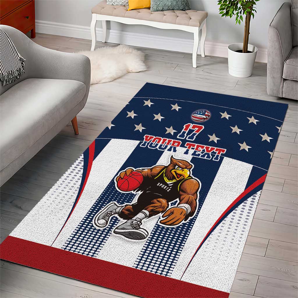 Custom United States Basketball Area Rug USA Eagle Mascot Style