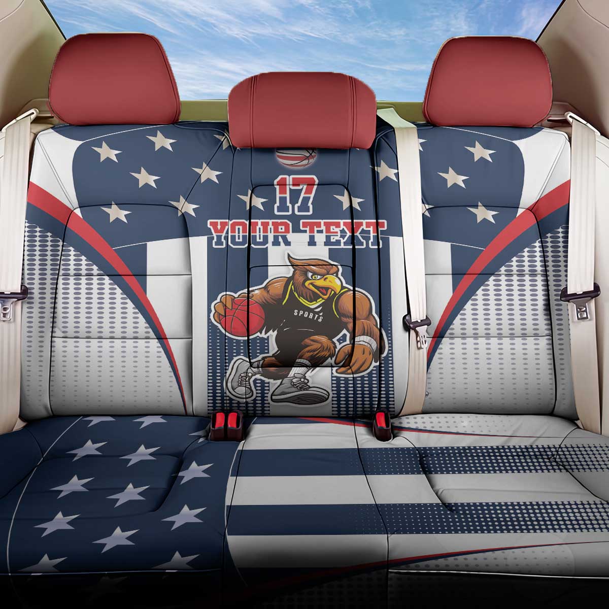Custom United States Basketball Back Car Seat Cover USA Eagle Mascot Style