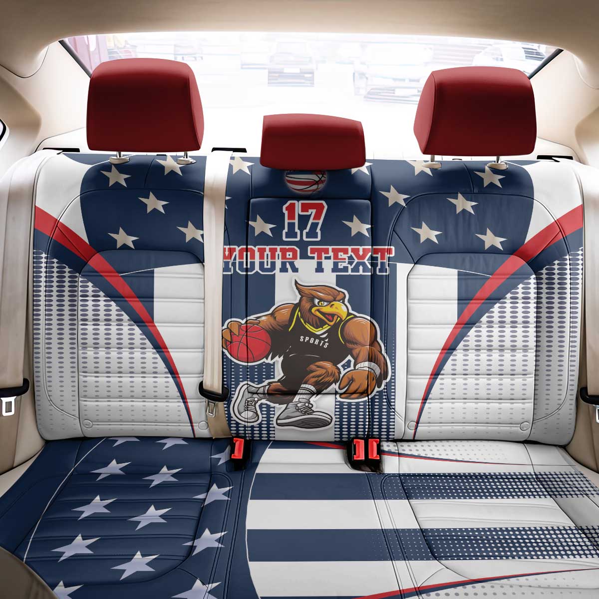 Custom United States Basketball Back Car Seat Cover USA Eagle Mascot Style