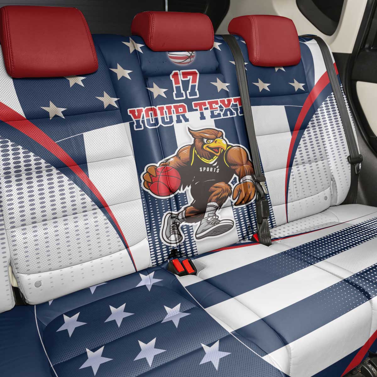 Custom United States Basketball Back Car Seat Cover USA Eagle Mascot Style