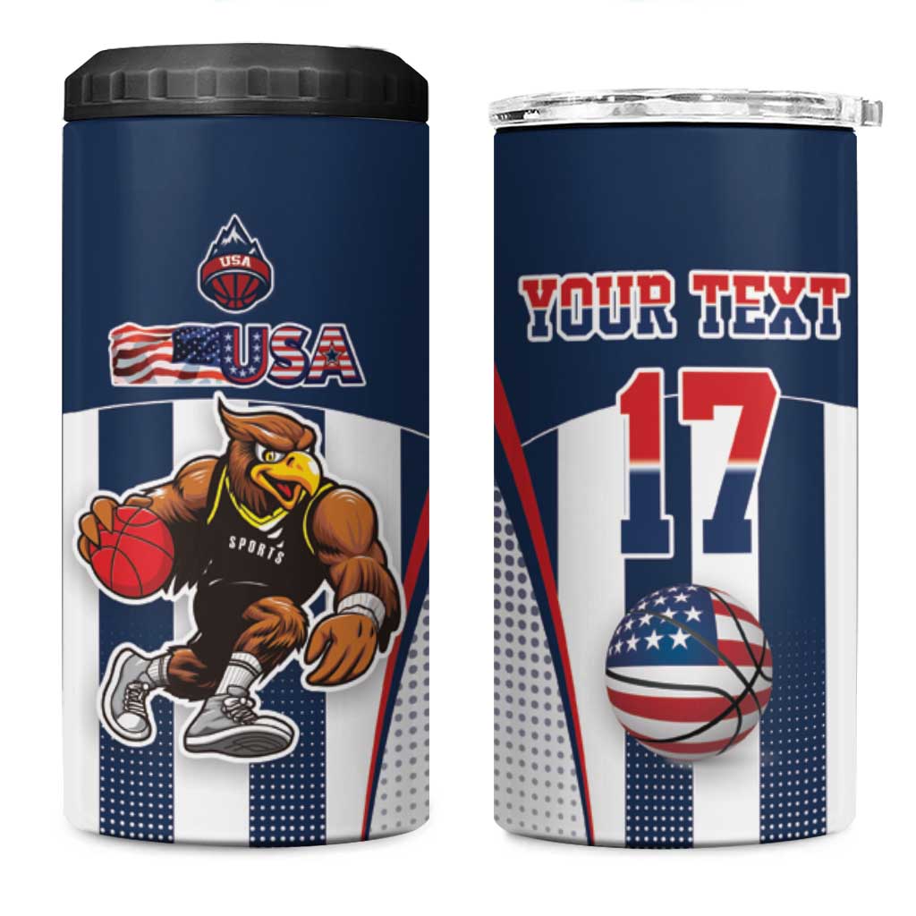 Custom United States Basketball 4 in 1 Can Cooler Tumbler USA Eagle Mascot Style