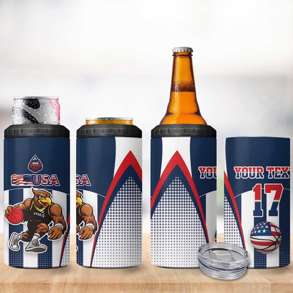 Custom United States Basketball 4 in 1 Can Cooler Tumbler USA Eagle Mascot Style