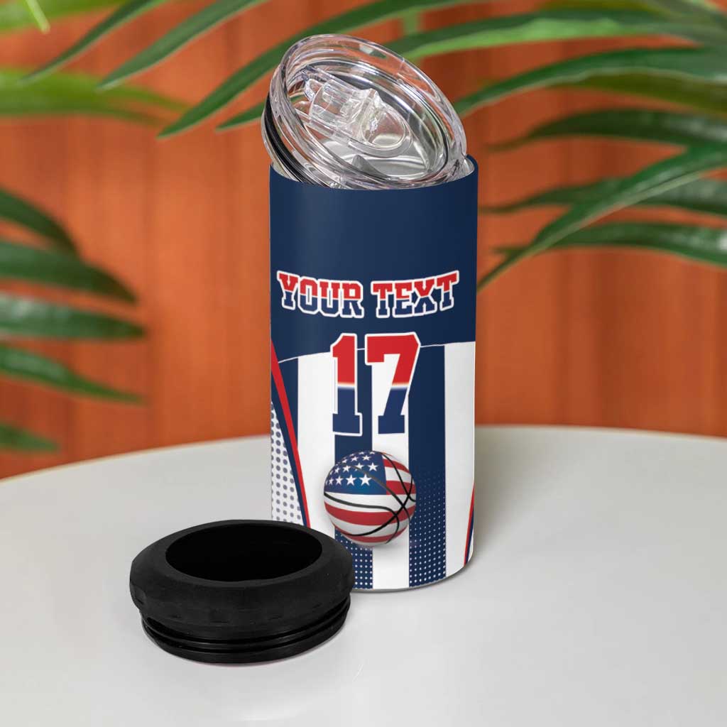 Custom United States Basketball 4 in 1 Can Cooler Tumbler USA Eagle Mascot Style