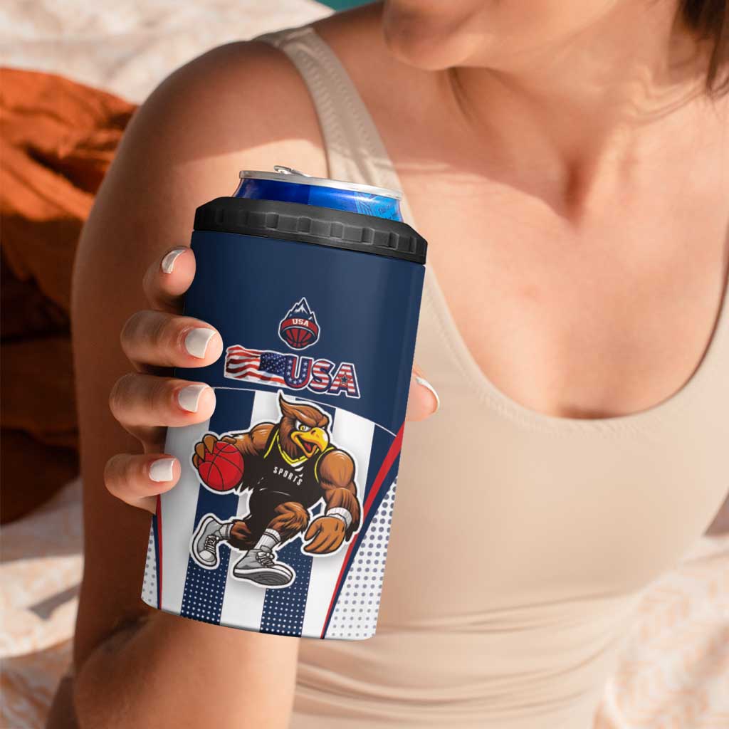 Custom United States Basketball 4 in 1 Can Cooler Tumbler USA Eagle Mascot Style