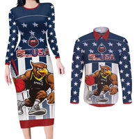 Custom United States Basketball Couples Matching Long Sleeve Bodycon Dress and Long Sleeve Button Shirt USA Eagle Mascot Style