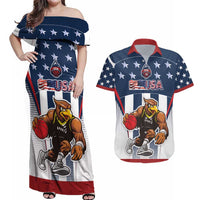 Custom United States Basketball Couples Matching Off Shoulder Maxi Dress and Hawaiian Shirt USA Eagle Mascot Style