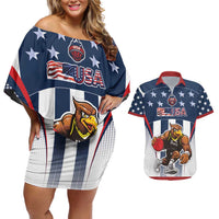 Custom United States Basketball Couples Matching Off Shoulder Short Dress and Hawaiian Shirt USA Eagle Mascot Style