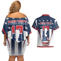 Custom United States Basketball Couples Matching Off Shoulder Short Dress and Hawaiian Shirt USA Eagle Mascot Style