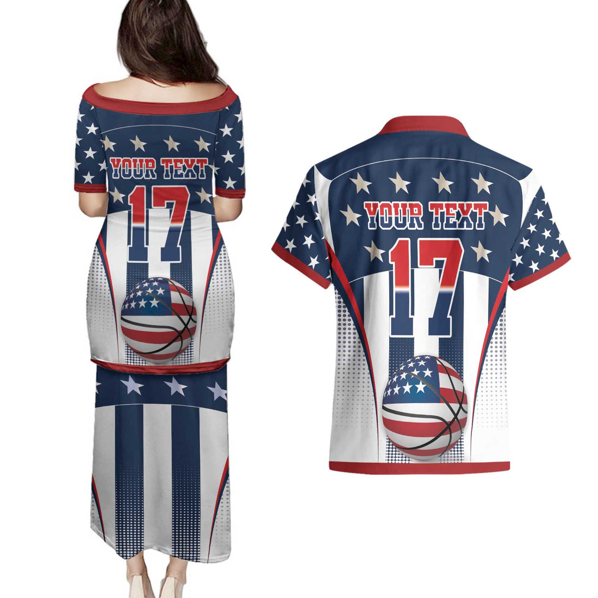 Custom United States Basketball Couples Matching Puletasi and Hawaiian Shirt USA Eagle Mascot Style