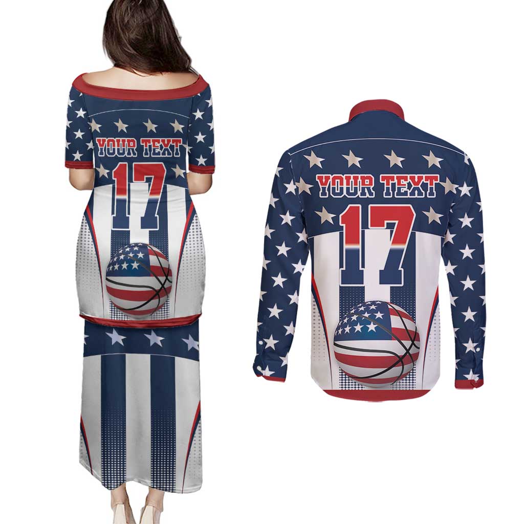 Custom United States Basketball Couples Matching Puletasi and Long Sleeve Button Shirt USA Eagle Mascot Style