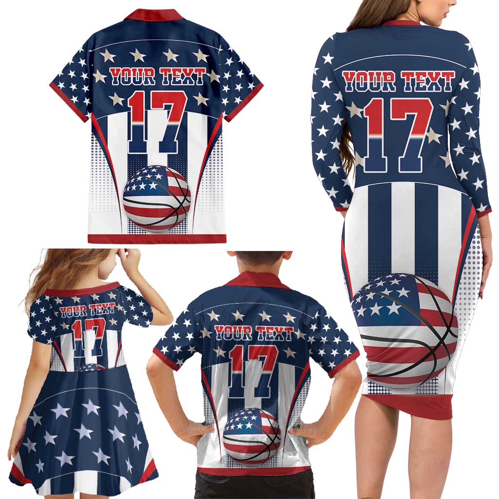 Custom United States Basketball Family Matching Long Sleeve Bodycon Dress and Hawaiian Shirt USA Eagle Mascot Style