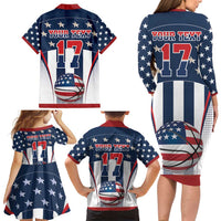 Custom United States Basketball Family Matching Long Sleeve Bodycon Dress and Hawaiian Shirt USA Eagle Mascot Style