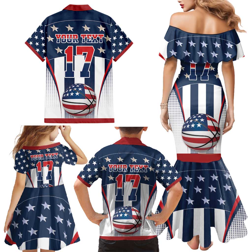 Custom United States Basketball Family Matching Mermaid Dress and Hawaiian Shirt USA Eagle Mascot Style