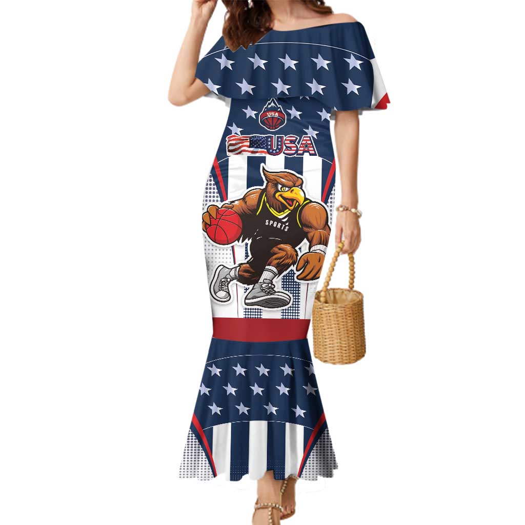 Custom United States Basketball Family Matching Mermaid Dress and Hawaiian Shirt USA Eagle Mascot Style
