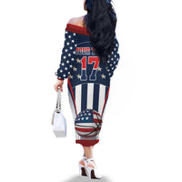 Custom United States Basketball Family Matching Off The Shoulder Long Sleeve Dress and Hawaiian Shirt USA Eagle Mascot Style