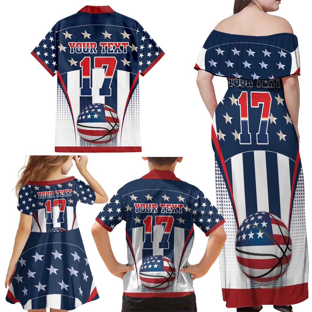 Custom United States Basketball Family Matching Off Shoulder Maxi Dress and Hawaiian Shirt USA Eagle Mascot Style